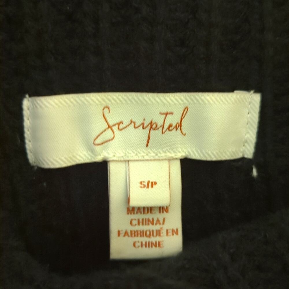 Scripted Mock Neck, Chunky Knit, Ribbed High Lo Cropped Striped Sweater - Picture 3 of 4
